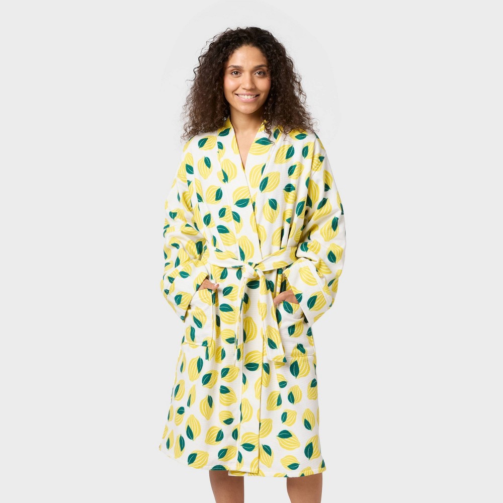 S/M Lemon Bath Robe With Kimono Collar Yellow - Room Essentials™