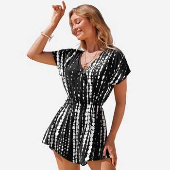 Women's Black-and-White Abstract Surplice Romper - Cupshe