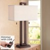 Possini Euro Design Gossard Modern Industrial Table Lamp 30" Tall Bronze with USB Charging Port White Rectangular Shade for Bedroom Living Room Office - 2 of 4