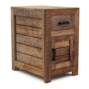 Hoverton Mango Wood Side Table with Cabinet - Furniture Of America: No Assembly, Metal Pulls - 1 of 4