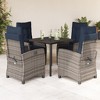 vidaXL 5-Piece Outdoor Patio Dining Set - Gray Poly Rattan Chairs with Adjustable Backrest, Tempered Glass Square Table, Padded Navy Cushions - 2 of 4