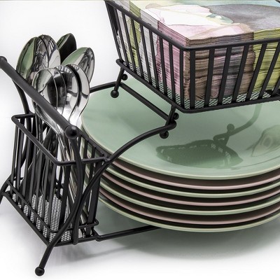 Black Stainless Steel Buffet Utensil Caddy with Handles