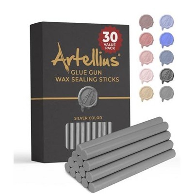 Artellius Premium Sealing Wax Sticks (Bulk 30 Pack) Wax Seal Glue Gun Sticks, Envelope Seal Wax for Stamp Seals - Silver