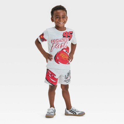 Toddler Boys' 2pc Disney Cars Lightning McQueen Top & Shorts Set - Gray