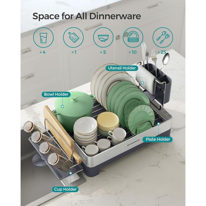 SONGMICS Dish Drying Rack, Stainless Steel Dish Rack with Rotatable Spout, Drainboard, Fingerprint-Resistant Dish Drainers for Kitchen Counter, 5 of 10