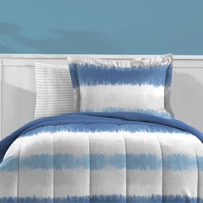 Blue Tie Dye Stripe Twin Microfiber Bed in a Bag Set