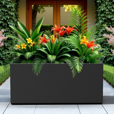 TOAOTBNBO Metal Rectangular Planter, Tall Planters with Drainage Holes, Outdoor Planter Pots for Porch and Patio, Black