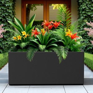 TOAOTBNBO Metal Rectangular Planter, Tall Planters with Drainage Holes, Outdoor Planter Pots for Porch and Patio, Black - 1 of 4