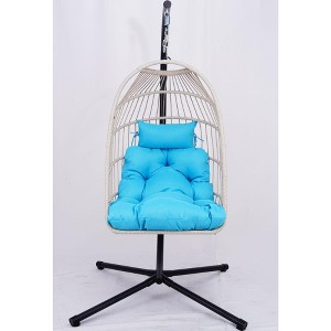 DOMETOUR Outdoor Egg Hanging Chair with Stand, Patio Wicker Swing Egg Chair Indoor Swinging Chair Outdoor Hammock Egg Chair BLUE - 1 of 4