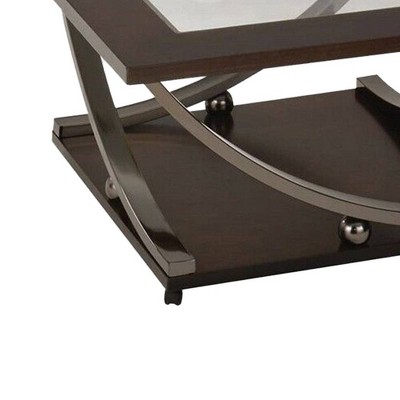 36" Black Nickel and Clear Glass Square Coffee Table with Storage