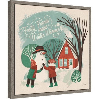 Winter Bliss Snowman Canvas Print with Greywash Frame