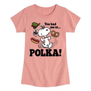 Girls' - Peanuts - You Had Me At Polka Fitted Short Sleeve Graphic T-Shirt - 1 of 4
