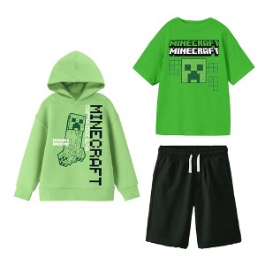 Minecraft Perfect Outfit Youth Boy Hoodie, Short-Sleeve Tee, and Lounge Shorts 3-Piece Combo Set - 1 of 4