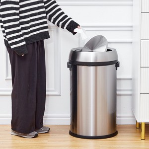 Commercial-Grade 17 Gal/65L Stainless Steel Trash Can w/ Noise-Reducing Swing Lid - Heavy-Duty Round Bin for Kitchen/Restaurant/Office - 1 of 4