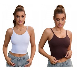 INSPIRE CHIC 2 Pcs Women's Adjustable Sleeveless Tank Ribbed Spaghetti Straps Shapewears Camisoles - 1 of 4