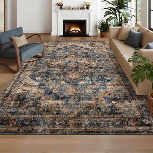 Indoor Washable Vintage Rug, Non Slip Non-Shedding Floor Mat, Soft Low Pile Thin Foldable Throw Carpet for Bedroom Nursery Dining Room - 1 of 4