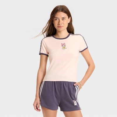 Women's Daisy Duck Short Sleeve Graphic Baby T-Shirt - Light Pink