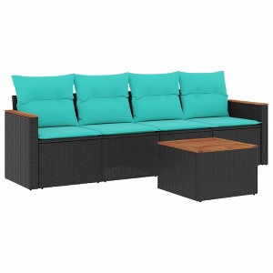vidaXL Patio Sofa Set Black, Blue - With Table - 1 of 4