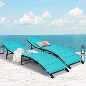 Costway 2PCS Patio Rattan Folding Lounge Chair Chaise Double Sided Cushion Turquoise - 1 of 4