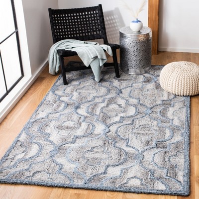 Handmade Blue and Gray Tufted Wool Abstract Area Rug