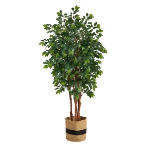 Nearly Natural 7-ft Sakaki Artificial Tree in Handmade Natural Cotton Planter - 1 of 4