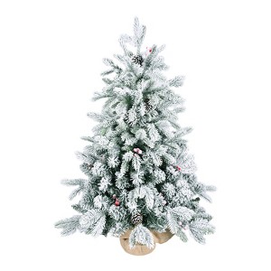 Dexmalle 3FT Flocked Tabletop Christmas Tree with 355 Tips and 14 Pine Cones & 14 Red Berries - 1 of 4