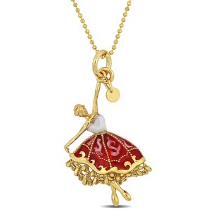 EVERLY JEWELRY | Yellow Plated Sterling Silver Red and White Enamel Dancer Charm Necklace, 20-inch - 1 of 4
