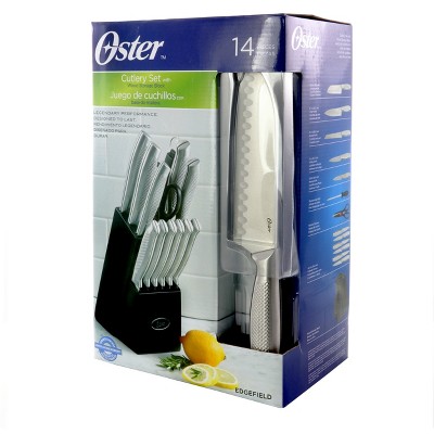 Oster Edgefield 14-Piece Stainless Steel Knife Set with Black Block