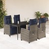 vidaXL 5-Piece Patio Dining Set - Gray PE Rattan Chairs with Navy Cushions, Black Tempered Glass Table, Adjustable Backrest - 2 of 4