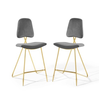 Set of 2 Ponder Performance Velvet Barstools Gray - Modway