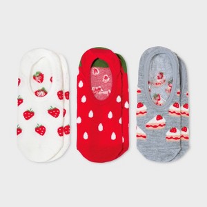 Women's Strawberry 3pk Liner Socks Ivory/Red/Heather Gray 4-10: Knit Midweight with Hidden Gel Heel Grip - 1 of 3