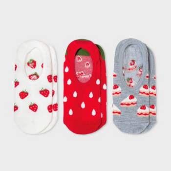 Women's Strawberry 3pk Liner Socks - Xhilaration™ Ivory/Red/Heather Gray 4-10