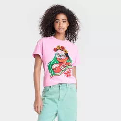 Women's Dia Pacheco Sugar Skull Short Sleeve Graphic T-Shirt - Pink