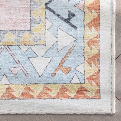 Light Blue and Pink Chenille Kids Rectangular Rug 6' x 9'