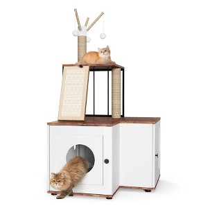 Cat Tree with Storage Cabinet, All-in-1 Cat House for Indoor Cats with Scratching Post Board Toy Balls and Play Area, Modern Style Pet Furniture - 1 of 4