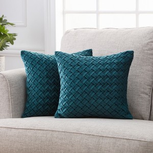 Chanasya Lattice Textured Velvet Throw Pillow Cover - 2-Piece Set - 1 of 4