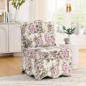 Kumasinova Floral Accent Chair, Flannelette Fabric Armless Dining Chair with Matching Pillow, Sofa Chair for Small Spaces, Easy Assembly - 1 of 4