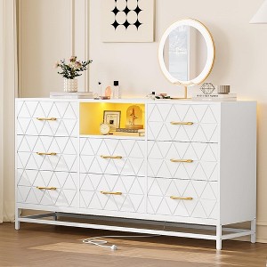 8 Drawer Dresser for Bedroom with Charging Station and LED Lights, 59" TV Stand Wooden Large Long Dresser - 1 of 4