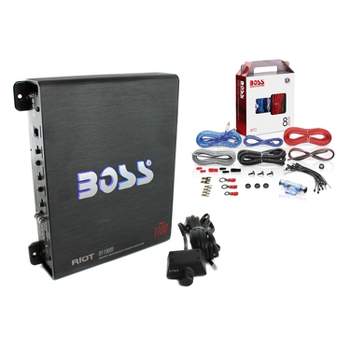 Boss Riot 1100 Watt Monoblock Class A/B Car Audio Amplifier and Remote Bundle with 8 Gauge Complete Car Amplifier Installation Wiring Kit