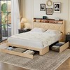 VECELO Full/Queen Size Bed Frame, Upholstered Platform Bed with Headboard & Charging Station, Heavy Duty Metal Slats, Beige - 3 of 4