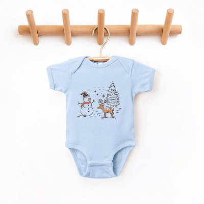 The Juniper Shop Deer Snowman Scene Baby Bodysuit