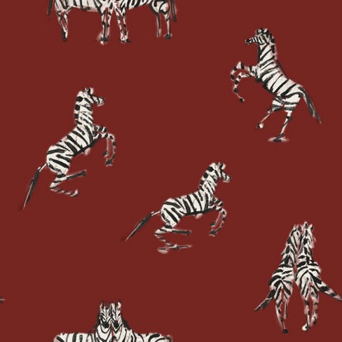 Tempaper Zebras In Love Peel and Stick Wallpaper Love Red