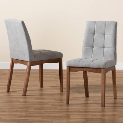 Light Grey Fabric and Walnut Wood Dining Chair Set