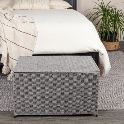 Large Gray Woven Paper Rope Storage Chest with Hinged Lid
