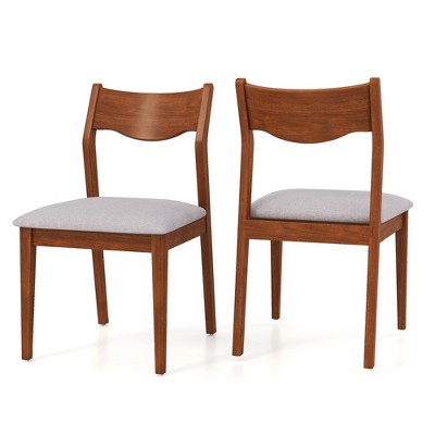 Tangkula Wooden Dining Chair Set of 2 w/ Rubber Wood Frame Wide Padded Seat