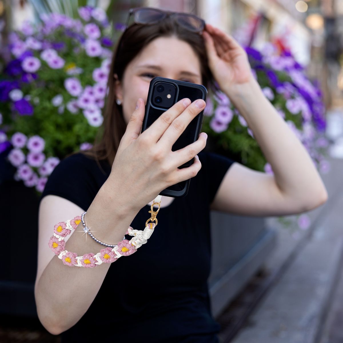 Pavilion Gift Company - Cherry Blossom Wristlet - Crocheted Hands-Free Wrist Strap - Cell Phone Accessories - thumbnail 3