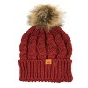 Wrapables Cable Knit Faux Fur Pom Pom Beanie, Mommy & Me Set Burgundy - 4 of 4