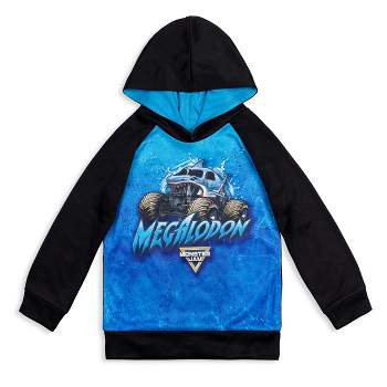 Monster Jam Trucks Megalodon Little Boys Fleece Raglan Hoodie Black/Blue 