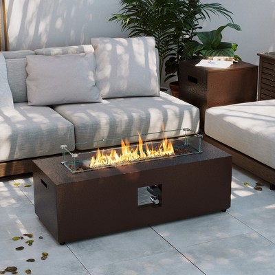 UPHA 42"  Outdoor Propane Fire Pit Coffee Table, Rectangular Patio Heater w 50,000 BTU Stainless Steel Burner, Tank Table and Rain Cover