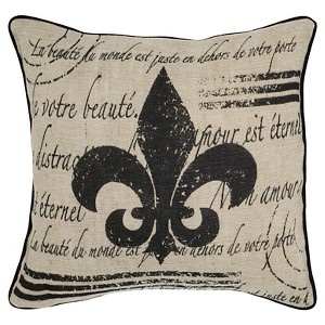 18"x18" Vintage Fleur De Lis Cotton & Jute Square Throw Pillow Beige/Black - Rizzy Home: Removable Cover, Indoor - 1 of 3